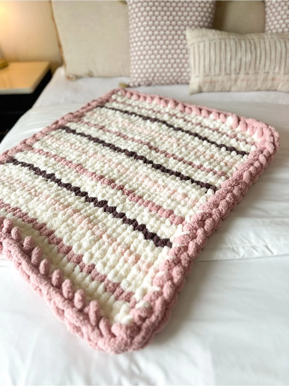 SET! Handmade Chunky Knit Chenille Throw Blanket With Matching Baby Blanket